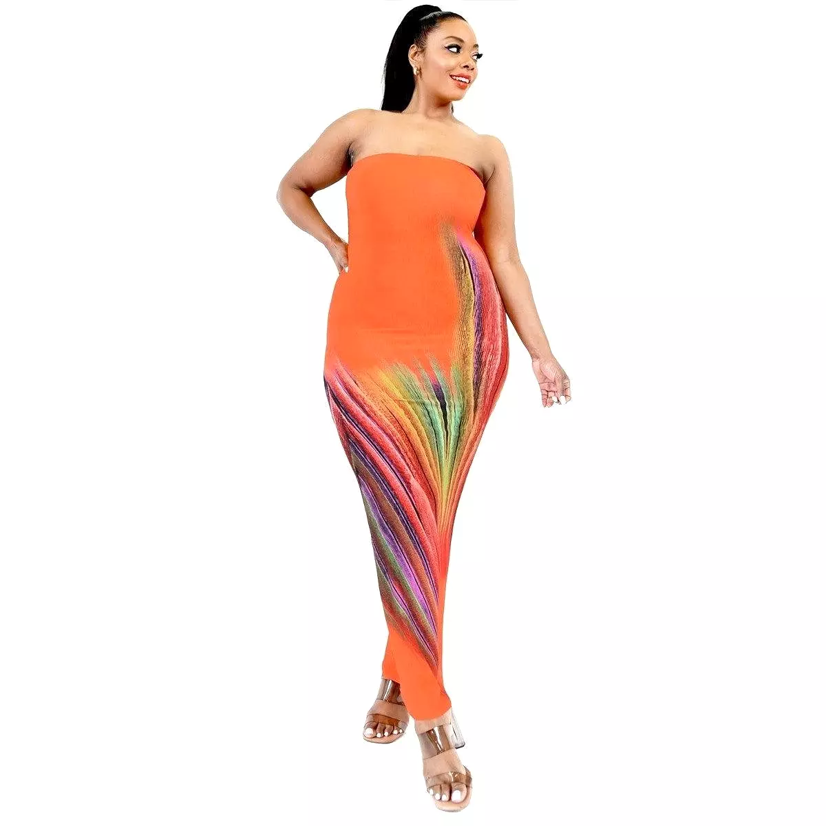 Plus Sleeveless Color Gradient Tube Top Maxi Dress