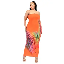 Plus Sleeveless Color Gradient Tube Top Maxi Dress