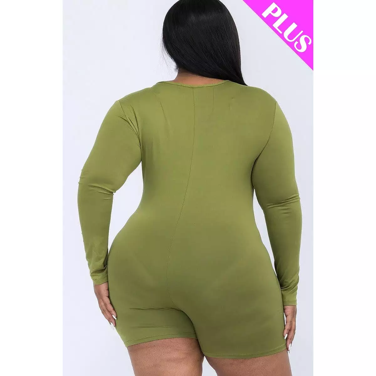 Plus V-neck Long Sleeve Bodycon Romper