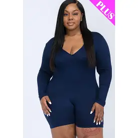 Plus V-neck Long Sleeve Bodycon Romper