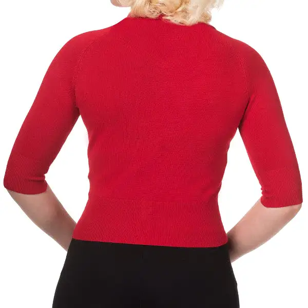 Red Short Sleeve Crop Collar Cardigan