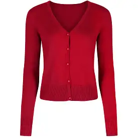 Red Stretch V Neck Button Through Cardigan