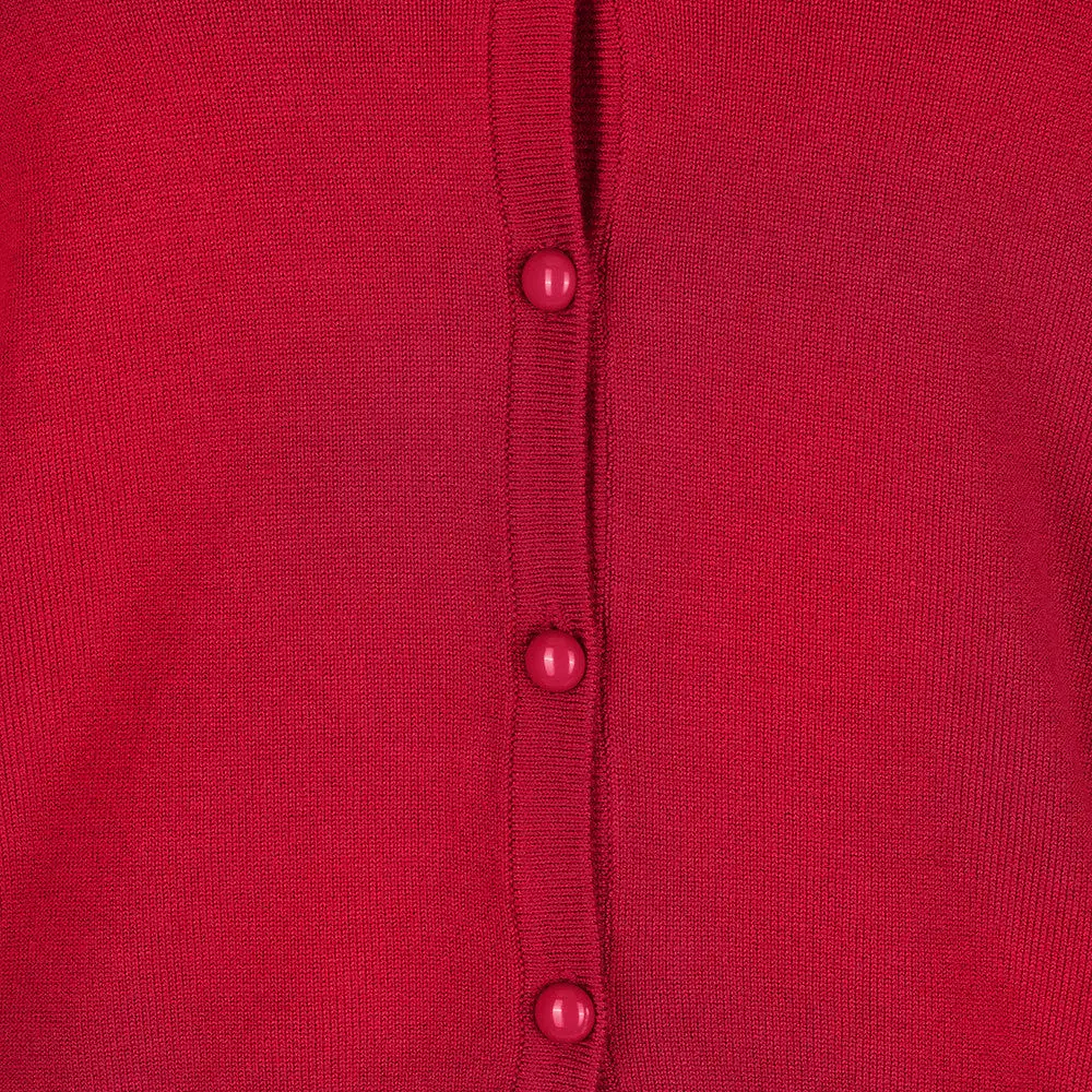 Red Stretch V Neck Button Through Cardigan