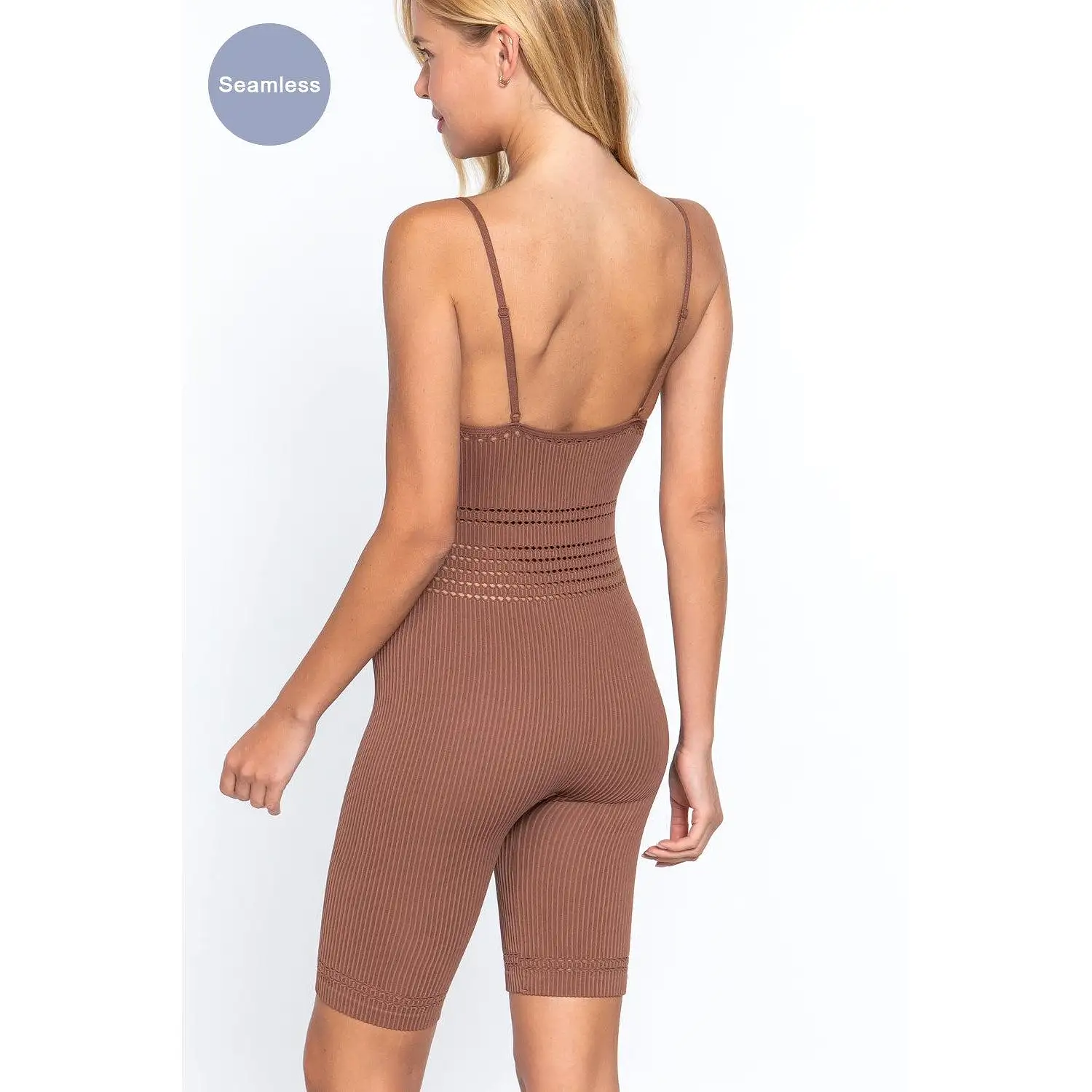 Round Neck Pointelle Detail Seamless Rib Romper