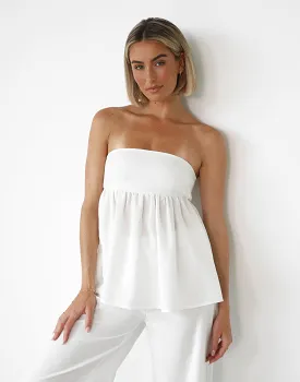 Tarsha Strapless Linen Top (White)