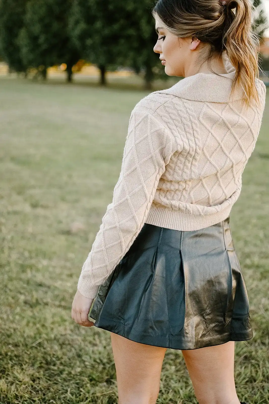 Taupe Cable Knit Collared Cardigan