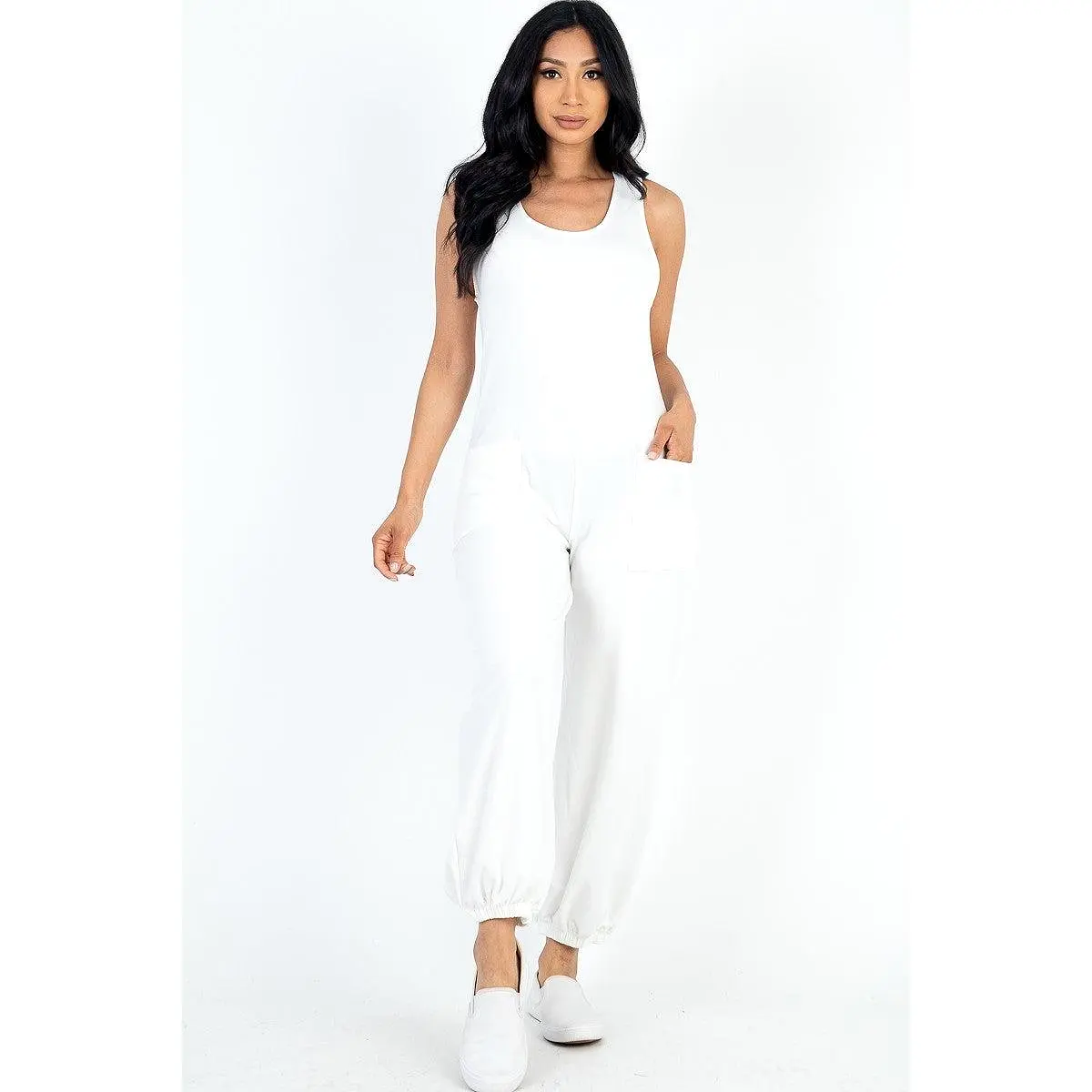 Terry Sleeveless Scoop Neck Jumpsuit