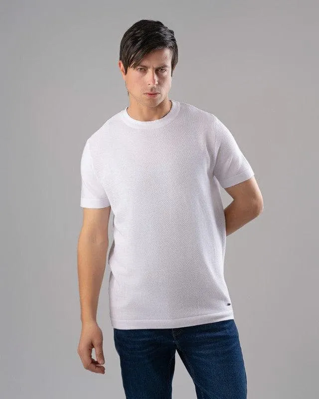 TEXTURED KNIT T-SHIRT - WHITE