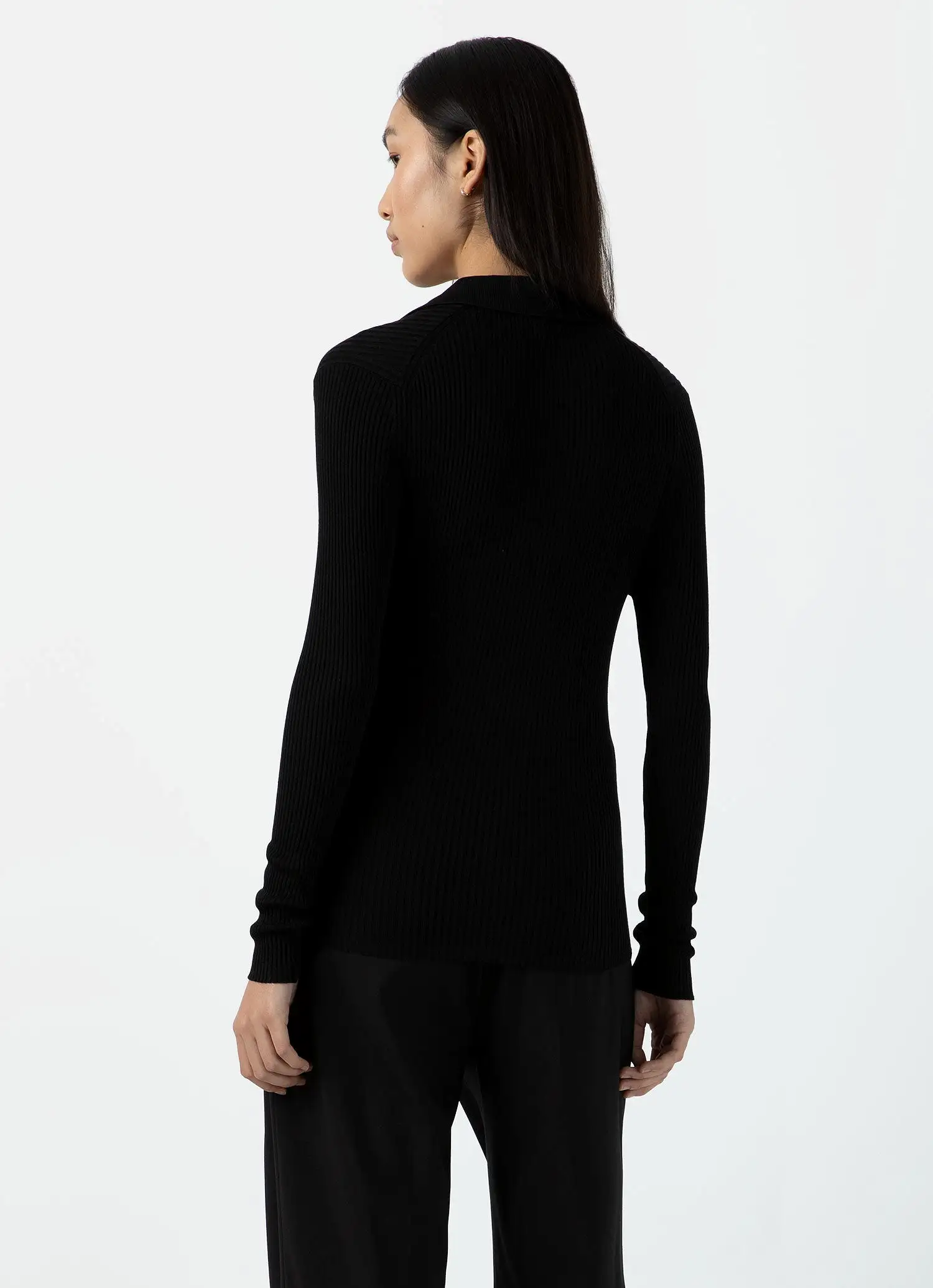 Women's Mulberry Silk Rib Cardigan in Black