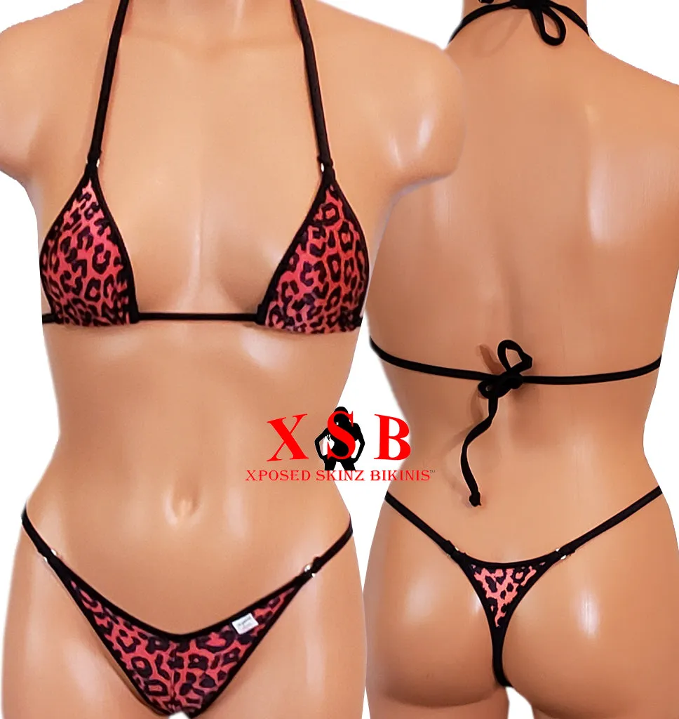 Xposed Skinz Bikinis x105 Leopard CenterSeam Micro Bikini Thong - Red Leopard